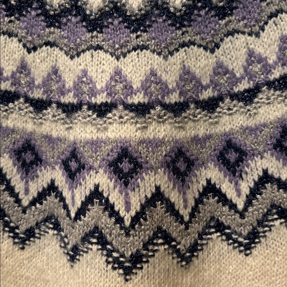 Chico's Ivory and Lavender Fair Isle Knit Sweater Size 1 (Small) - Picture 2 of 6